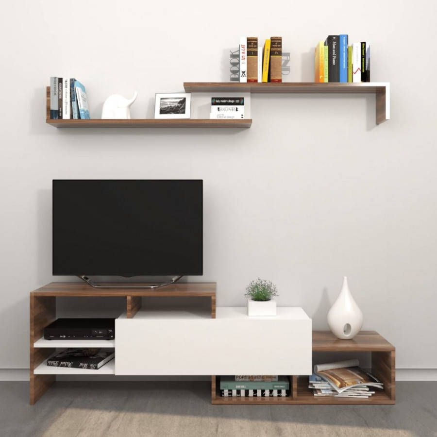 Homemania Tv meubelset Fenice 150x27x45 cm wit en houtkleurig